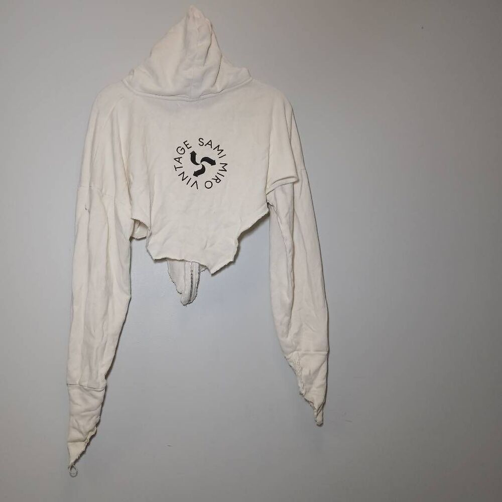 Sami miro vintage womens medium organic cotton cream beige hoodie cropped jagged